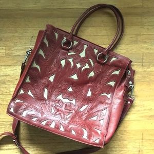 Red leather shoulder bag